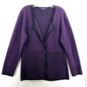 Pendleton Size Large Cardigan Sweater Houndstooth Merino Wool Purple Black